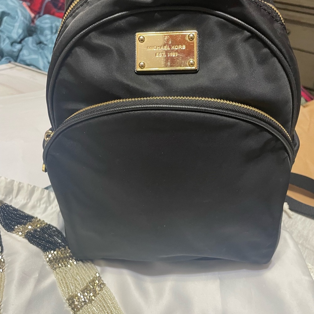 Michael Kors Black and Gold Backpack EUC